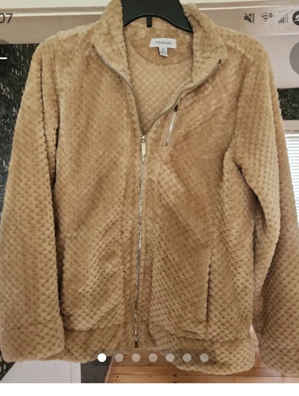 Calvin Klein Beige Sherpa Zip-Up Jacket